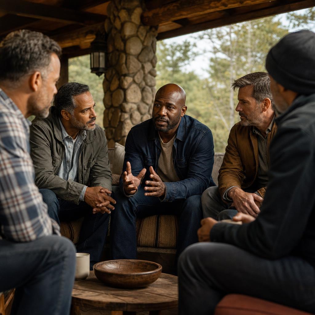 Men in a group discussion
